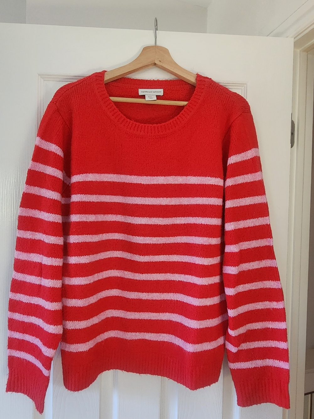 cupcakes & cashmere Red Sweater with Pink Stripes - Women's Crewneck